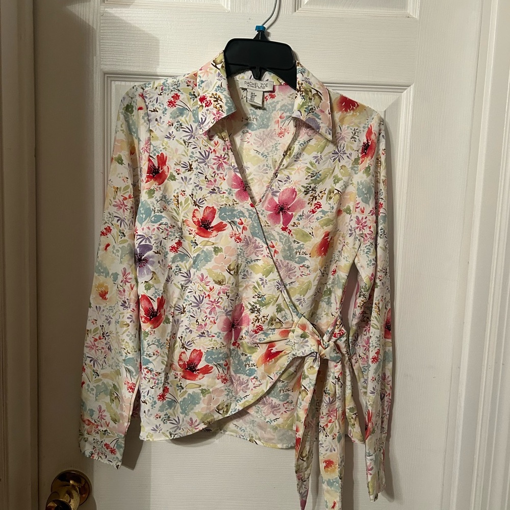 Rachel Zoe Women’s Small Floral Wrap Blouse with long sleeves- Soft & Light